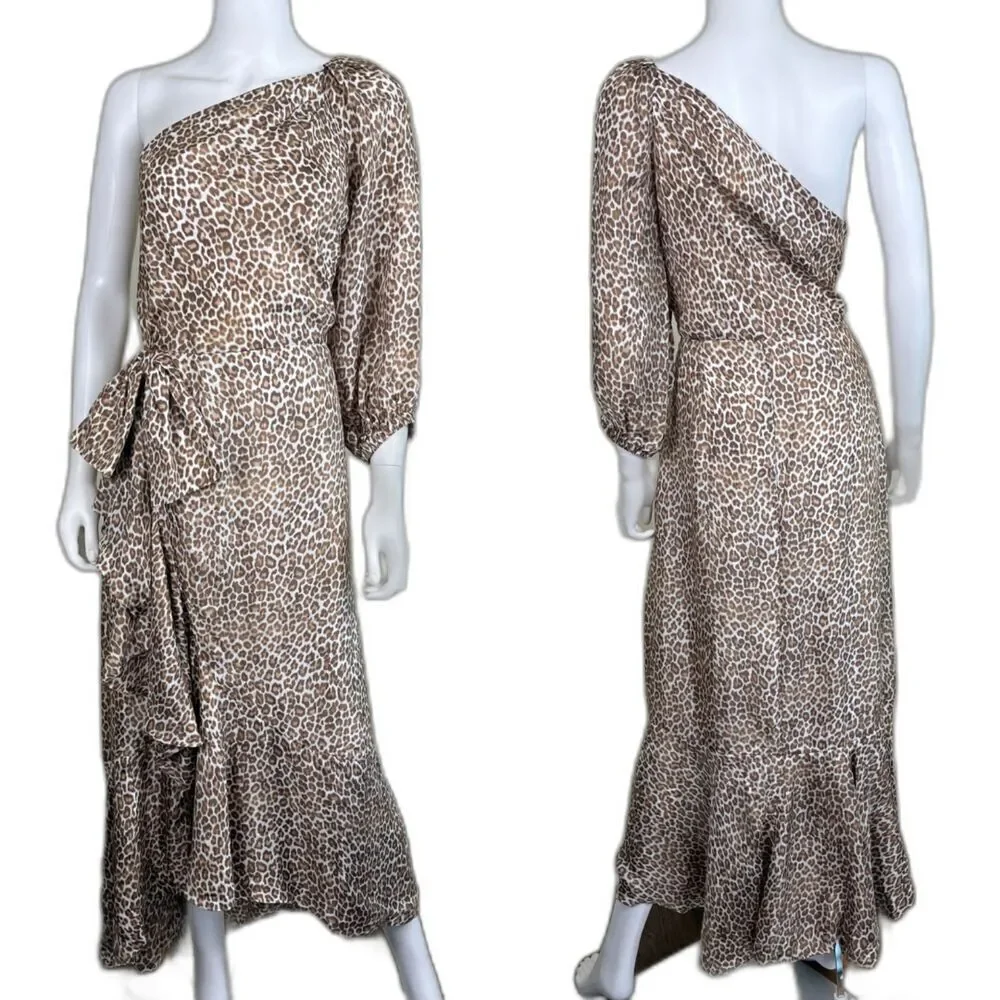 J.Crew Collection Womens Size M Leopard One Shoulder Ruffle Faux Wrap Midi Dress